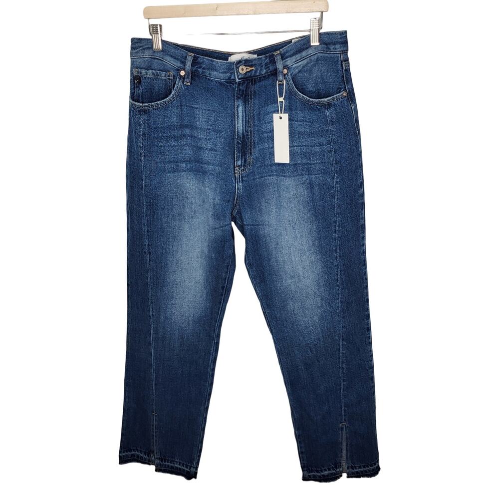 Kancan Medora High Rise 90s Slit Raw Hem Straight Leg Jeans Medium Wash 13 30 - Picture 3 of 13